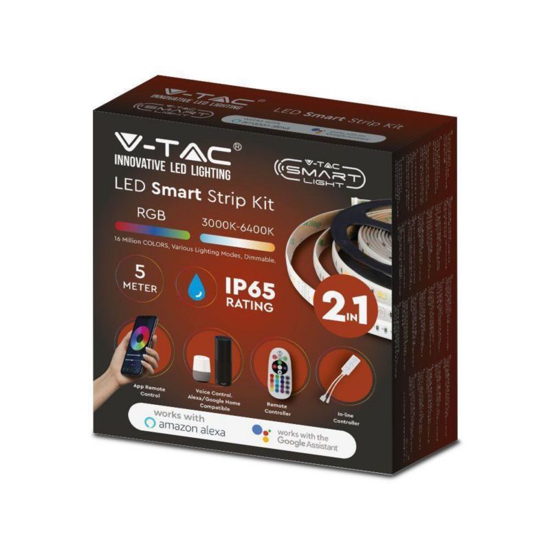 Taśma LED Zestaw RGBW CCT SMD5050/54 28W IP65 Alexa SMART VT-5050 54-EU RGB+2700K-6400K 280lm V-TAC 1 szt.