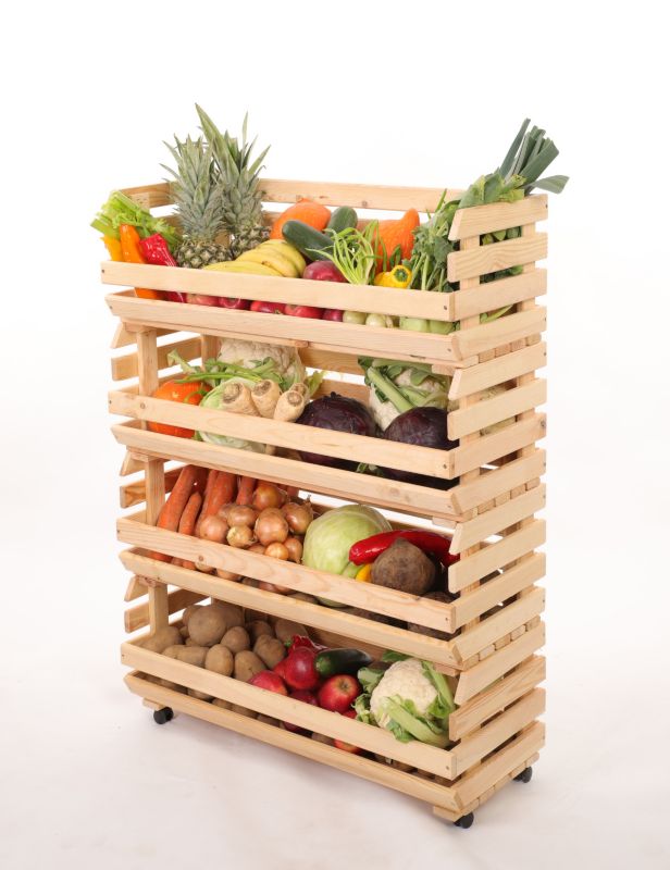 Regał na warzywa i owoce MODO24 na kółkach 106x77x30 cm 4 skrzynki drewno naturalne 1 szt