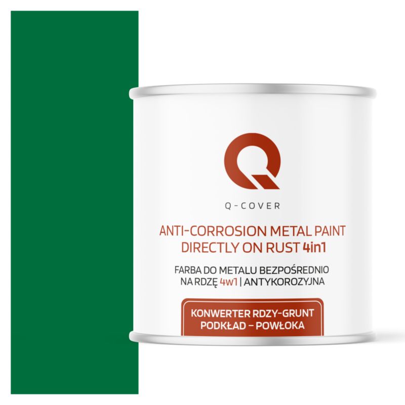 Farba do Metalu Prosto na Rdzę 4w1 Q-Cover Zielony RAL6029 Wysoki Połysk 2.5L