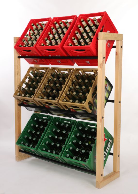 Regał na skrzynki na napoje MODO24 z metalowymi drążkami 136x107 cm naturalny 1 szt.