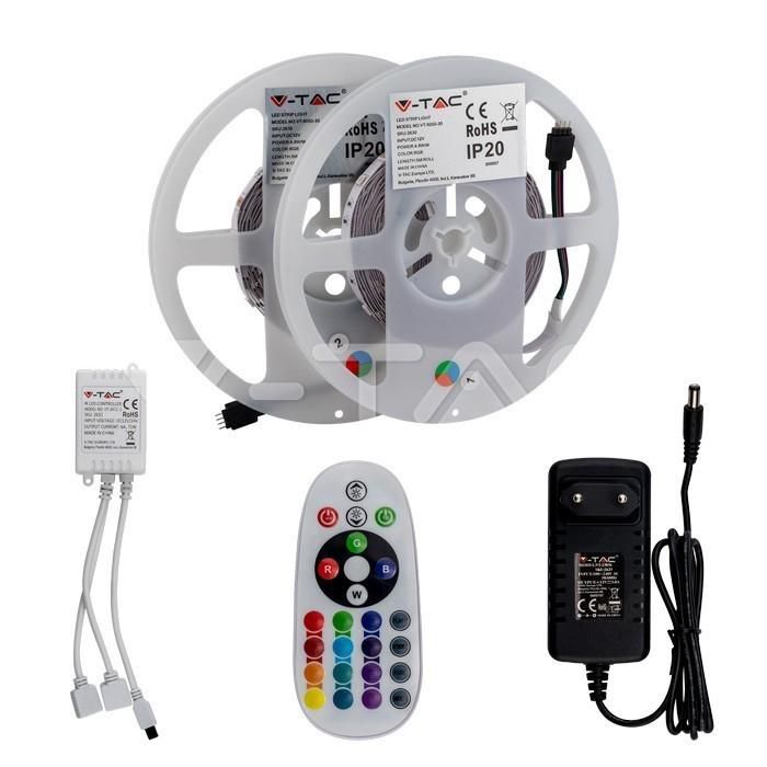 Taśma LED Zestaw RGB SMD5050 2x5mb Pilot Sterownik Zasilacz VT-5050 300 RGB 500lm V-TAC 1 szt.