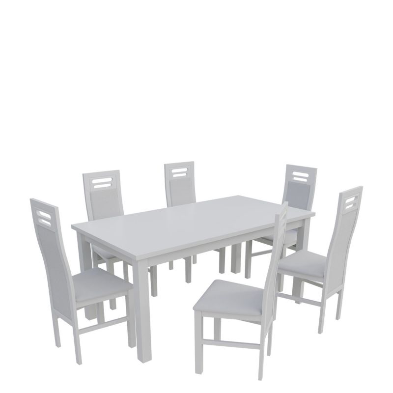 Zestaw RO22 MIRJAN 24 Stół rozkładany S18-L 80x160/200 + 6 krzeseł K65 biały + biała ekoskóra 1 kpl.
