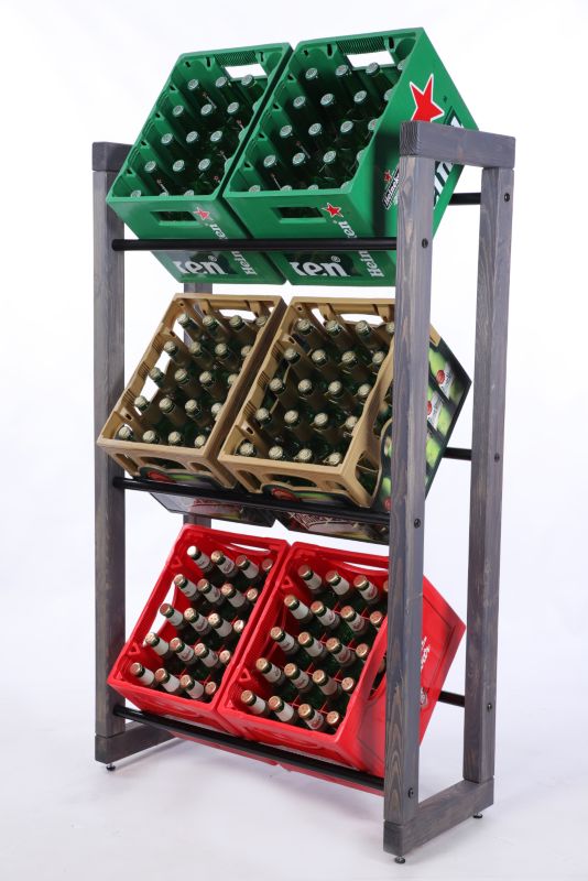 Regał na skrzynki na napoje MODO24 z metalowymi drążkami 136x77 cm szary 1 szt.