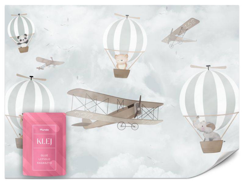 Fototapeta Muralo Balony Samolot Słodkie Zwierzątka 200x140 cm 1szt.