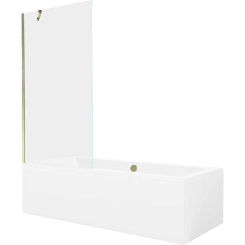 Wanna prostokątna Mexen Cube 170 x 80 cm z obudową i parawanem 1-skrzydłowym 90 cm transparent złoty 1 kpl.