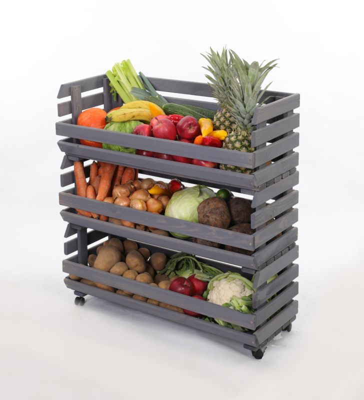 Regał na warzywa i owoce MODO24 na kółkach 81x77x30 cm 3 skrzynki impregnat szary 1 szt
