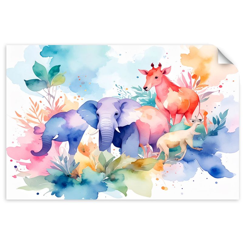 Naklejka na ścianę do salonu sypialni Feeby Kolorowe Zwierzęta afrykańskie akwarela 100x70cm 1szt