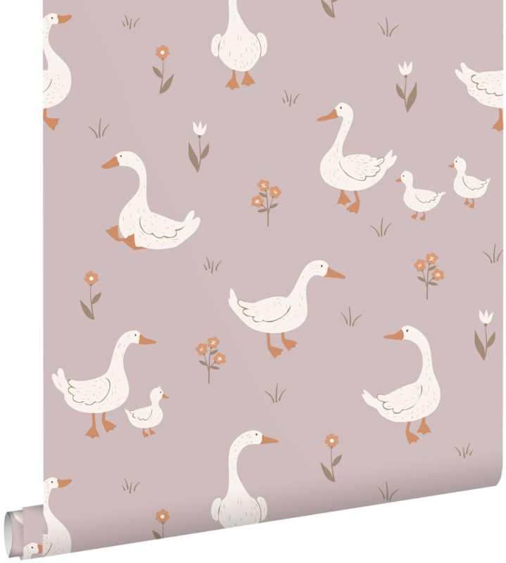 Tapeta ESTAhome słodkimi gęsiami fioletowym 50 x 900 cm - 1 rol.
