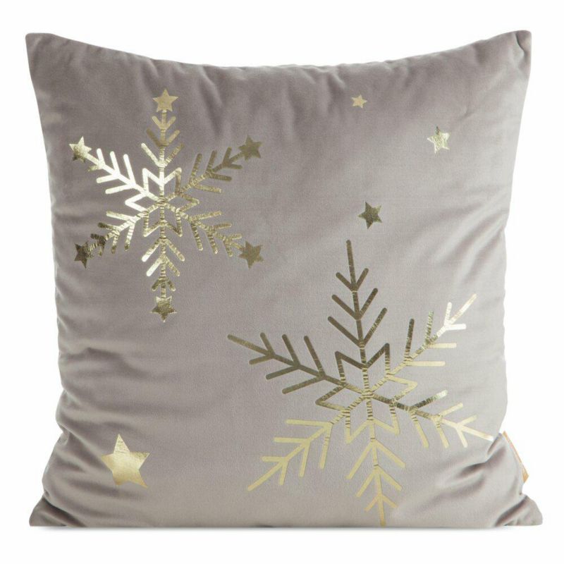 Poszewka 237A Eurofirany Świąteczna na poduszkę 45x45 cm Śnieżki Beżowa 1 szt.