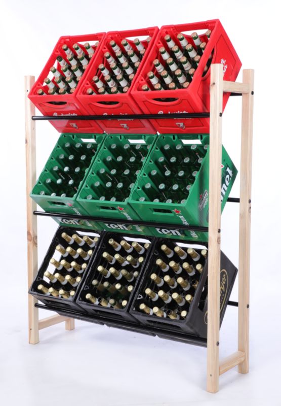 Regał na skrzynki na napoje MODO24 3-poziomowy z metalowymi drążkami 103 cm naturalny 1 szt.