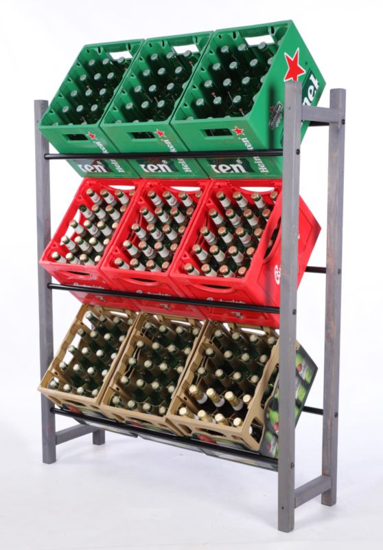 Regał na skrzynki na napoje MODO24 3-poziomowy z metalowymi drążkami 103 cm szary 1 szt.