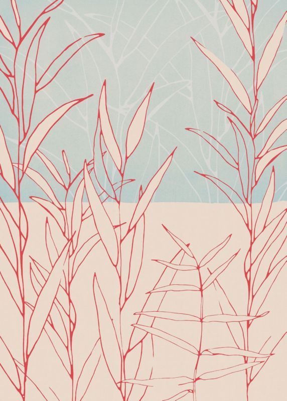 fototapeta Sanders & Sanders narysowane liście czerwonym,różowymIjasnoniebieskim 200 x 280 cm - 1 rol.