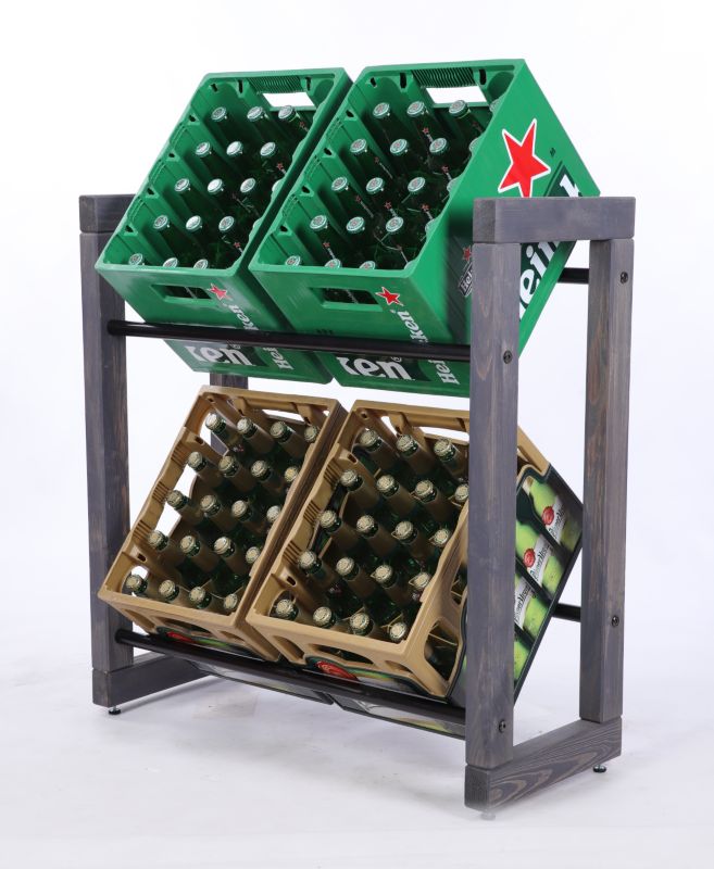 Regał na skrzynki na napoje MODO24 z metalowymi drążkami 85x77 cm szary 1 szt.