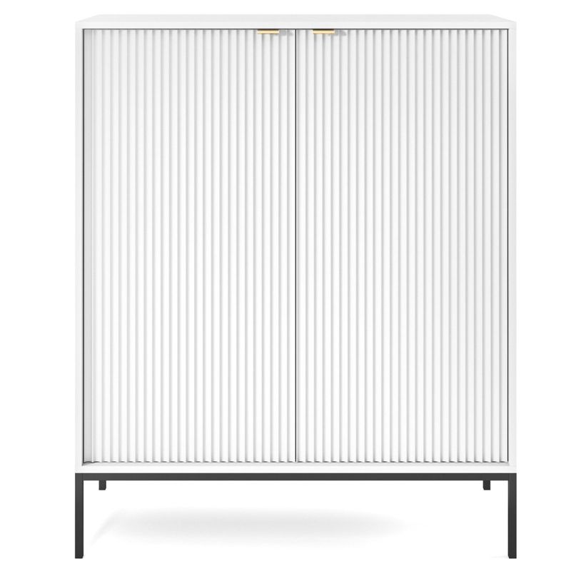 Komoda wysoka Almagro INTESI biała ryflowana nowoczesna na nóżkach 104 cm do salonu 1 szt.