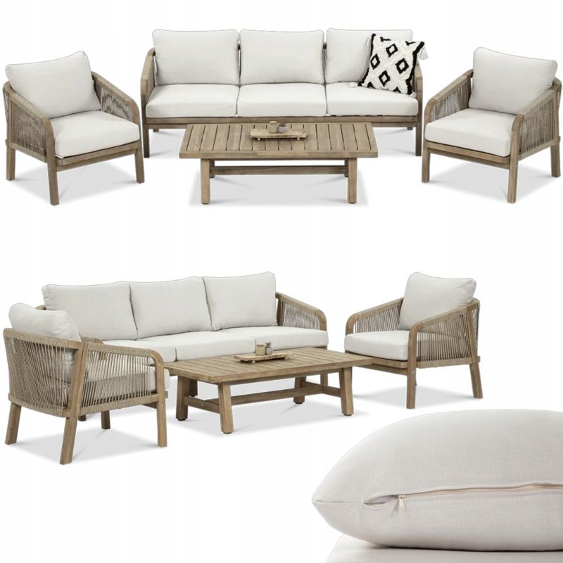 Zestaw Mebli Ogrodowych Drewnianych MARIGOLD Sofa Stolik 2xFotel na Taras 1 szt