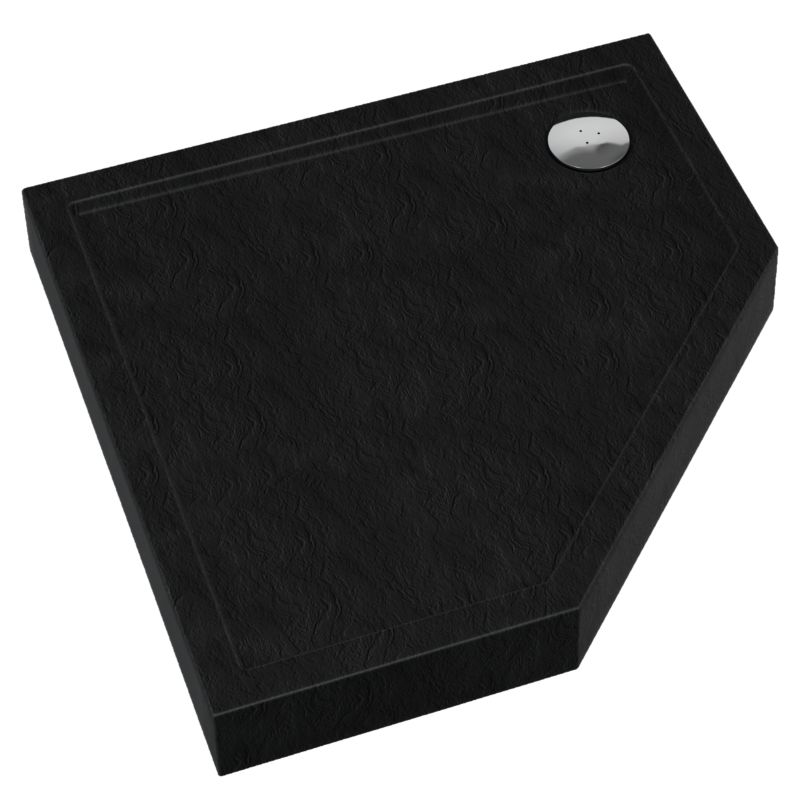 Brodzik zintegrowany Schedpol Lena New Black Stone pięciokątny 90 x 90 x 12 cm czarny strukturalny