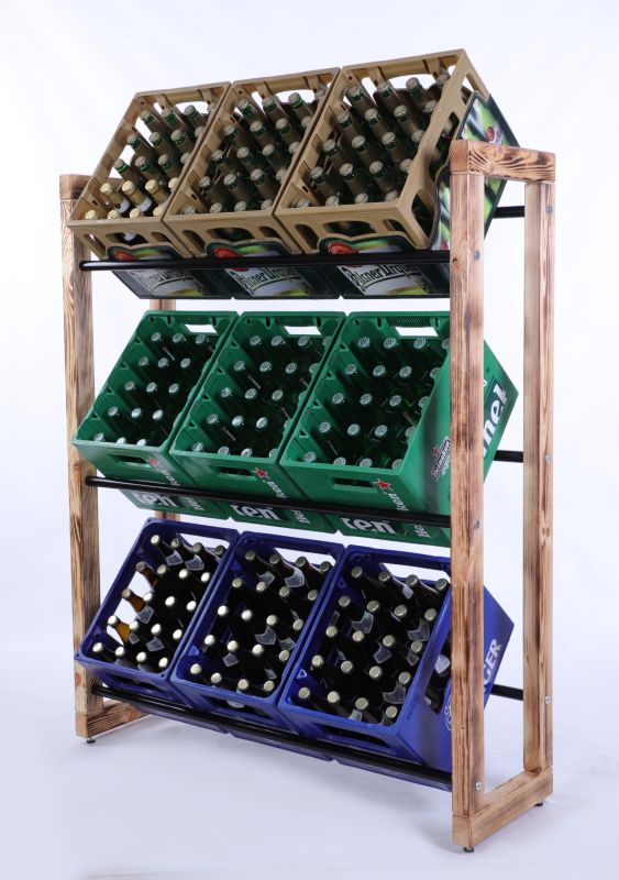 Regał na skrzynki na napoje MODO24 z metalowymi drążkami 136x112 cm opalany 1 szt.