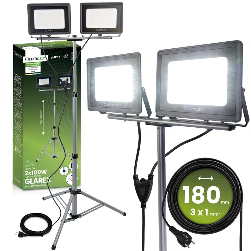 Naświetlacz LED Lumiled Halogen Lampa 2 x 100W na Statywie GLAREX 4000K 1 szt
