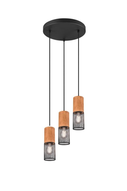 Lampa sufitowa wisząca Trio Tosh czarna-jasne drewno wym: 150 x 28 x 28 cm 3xE27 x 1 szt.