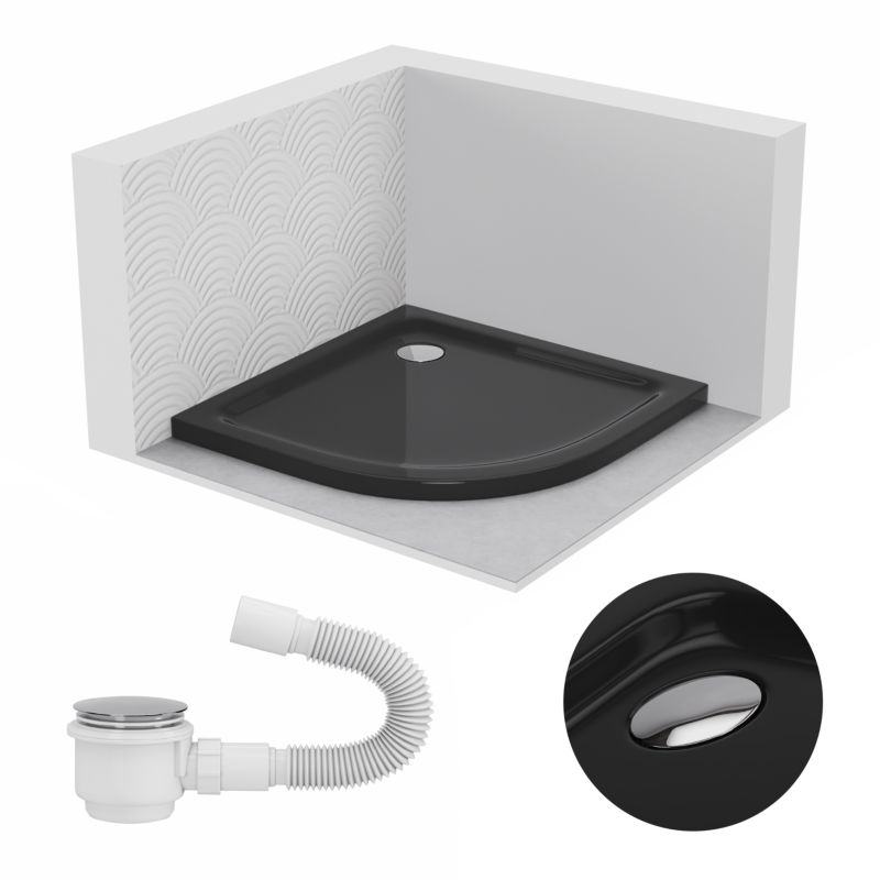 Brodzik akrylowy SLIM SEVANTE półokrągły 70x70 czarny z syfonem 1 szt.