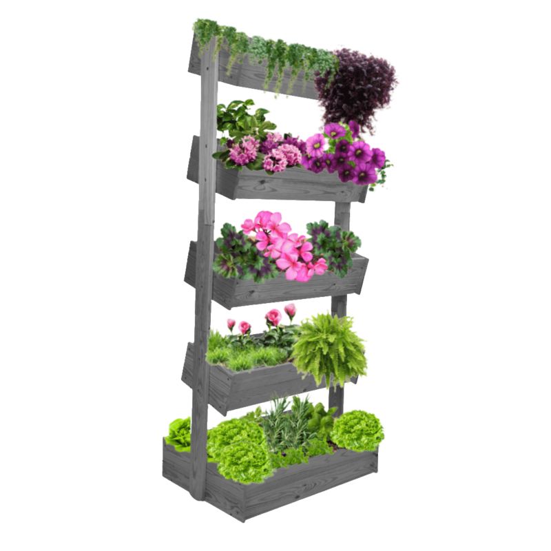 Stojak na kwiaty drewniany MODO24 187 cm 5 półek impregnacja szara ogrodowy eco 1 szt.