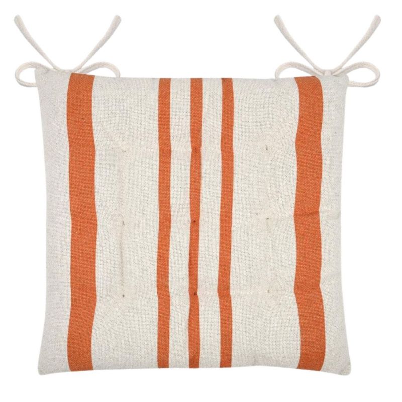 Poduszka na krzesło MANDUEL Stof 38x38 cm pomarańczowe pasy wiązana beżowa 1 szt.