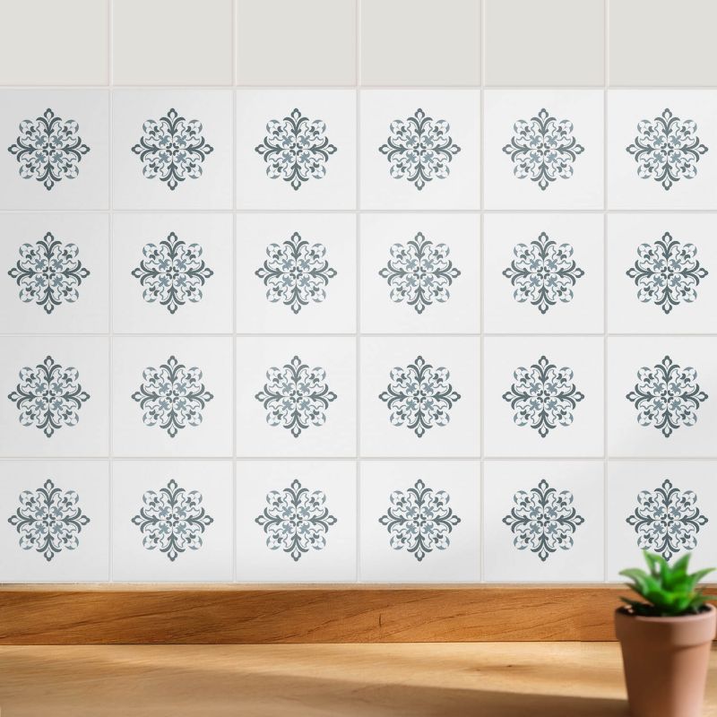 Samoprzylepna naklejka na kafle Wallfluent 20x20 cm Kwiatowy motyw w siatce wodoodporne 24 szt.