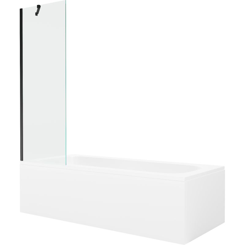 Wanna prostokątna Mexen Vega 160 x 70 cm z obudową i parawanem 1-skrzydłowym 60 cm transparent czarny 1 kpl.