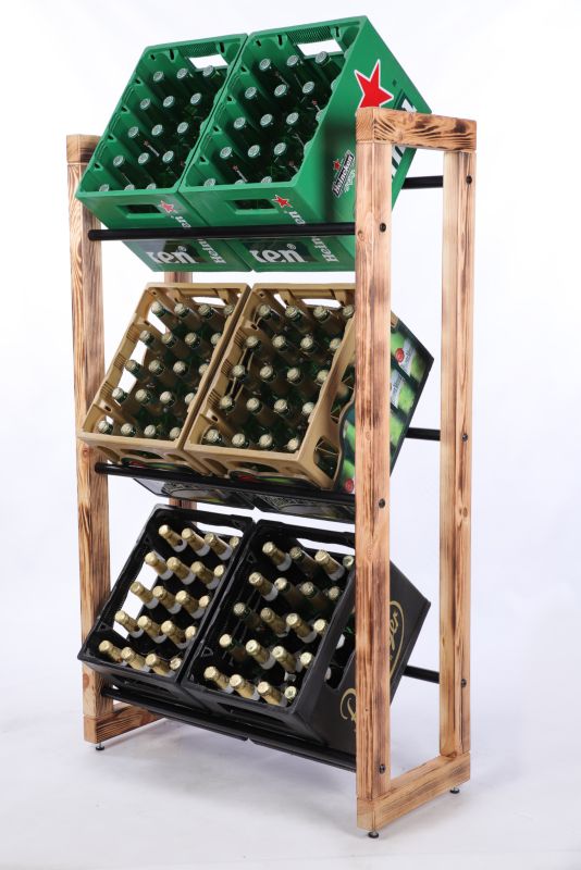 Regał na skrzynki na napoje MODO24 z metalowymi drążkami 136x77 cm opalany 1 szt.