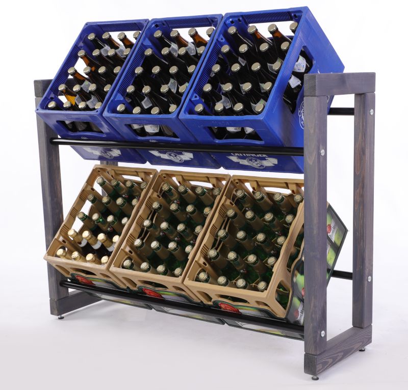 Regał na skrzynki na napoje MODO24 z metalowymi drążkami 85x107 cm szary 1 szt.