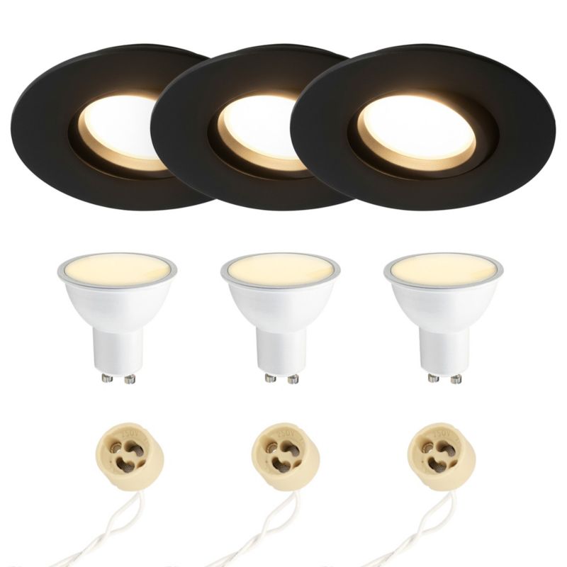 Punktowa oprawa sufitowa EDO hermetyczna czarna żarówka 3000K 5,5W GU10 z gniazdem,wpuszczana regulowana POLI 3szt.