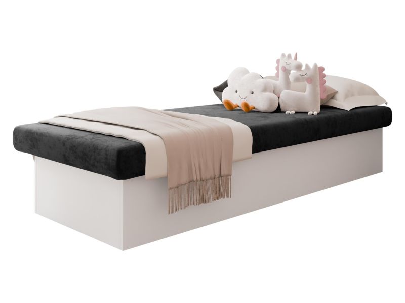 Łóżko jednoosobowe MIRJAN 24 Berta 190x80 z pojemnikiem biały + czarny plusz 1 szt.