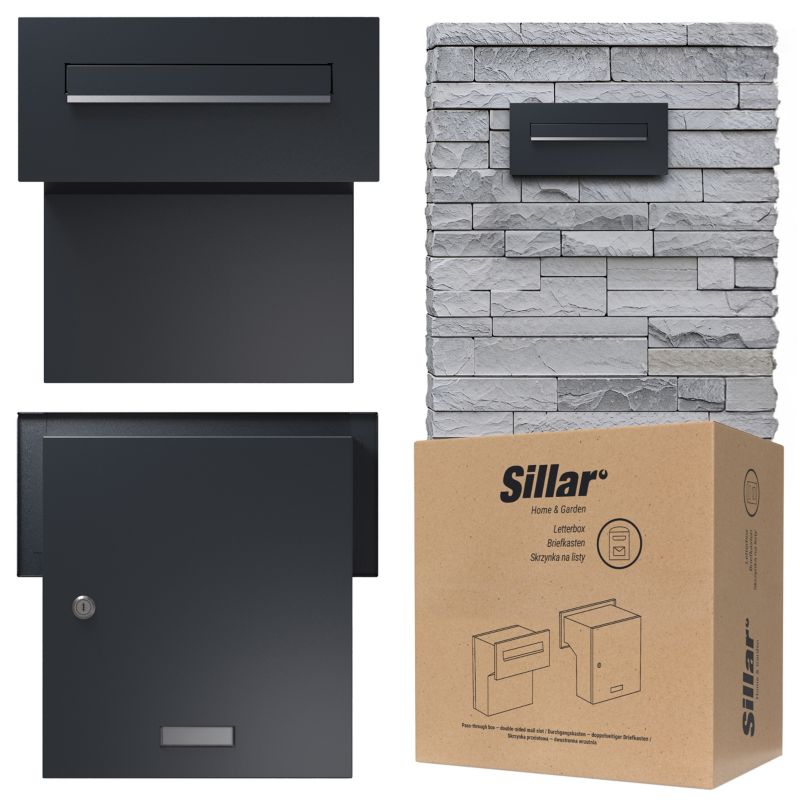 Skrzynka na listy, Sillar, do wmurowania, przelotowa, regulowana, stal ocynkowana, antracyt, 33 x 35 cm, 1szt.