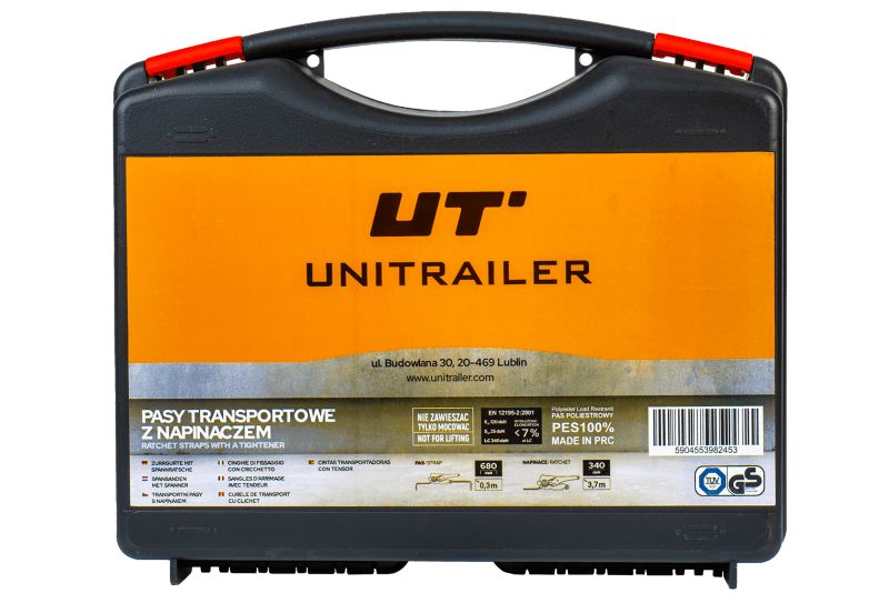 Pasy transportowe z napinaczem Unitrailer 4m/25mm/0,68t w walizce 4 szt.