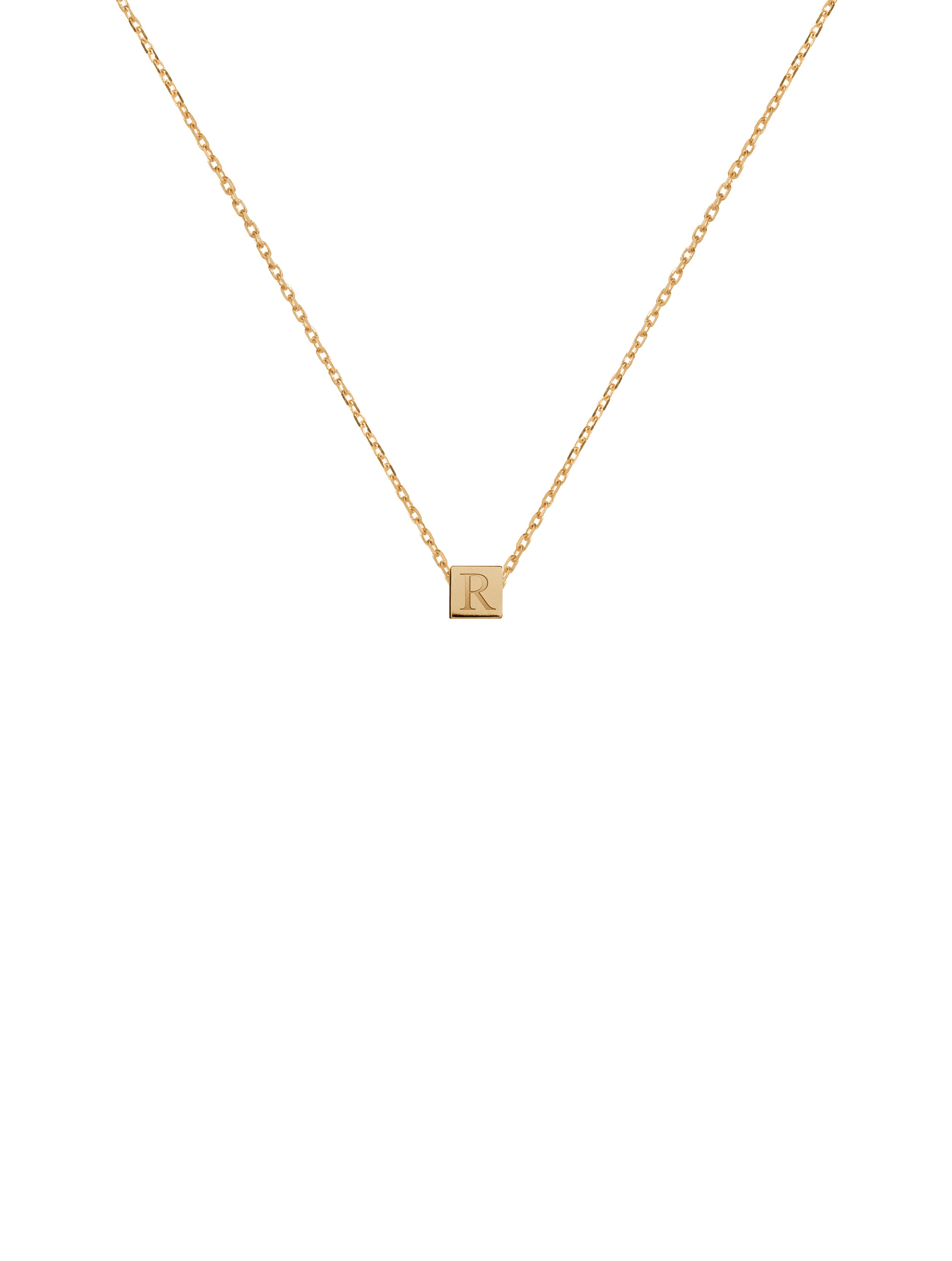 Cubic Letter Necklace - naszyjnik z kosteczką z wygrawerowaną literką, 48 / 5