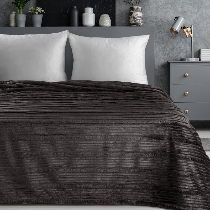 Koc 220x200 cm NINE flano stalowy bardzo miękki z efektem 3D