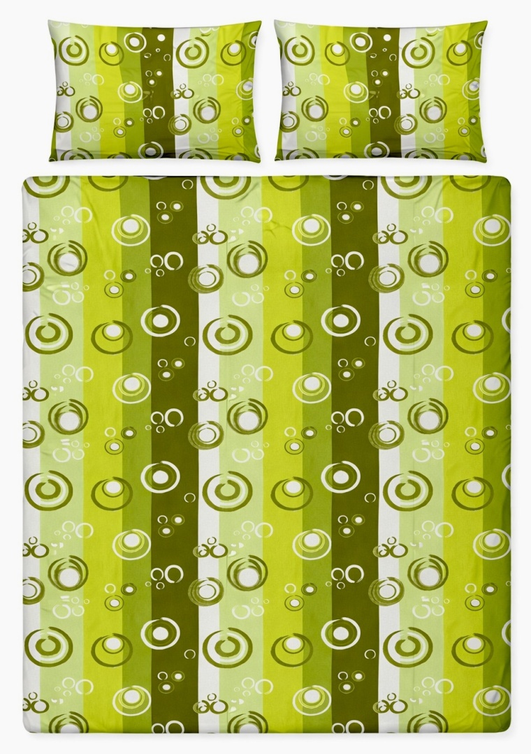Pościel 160x220 + 2 poszewki | 100% bawełna | zielone kółka ręcznie malowane