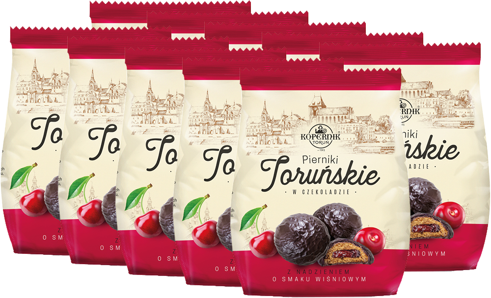 10x Pierniki Nadziewane Kopernik Toruńskie, o smaku wiśniowym w czekoladzie deserowej, 150g