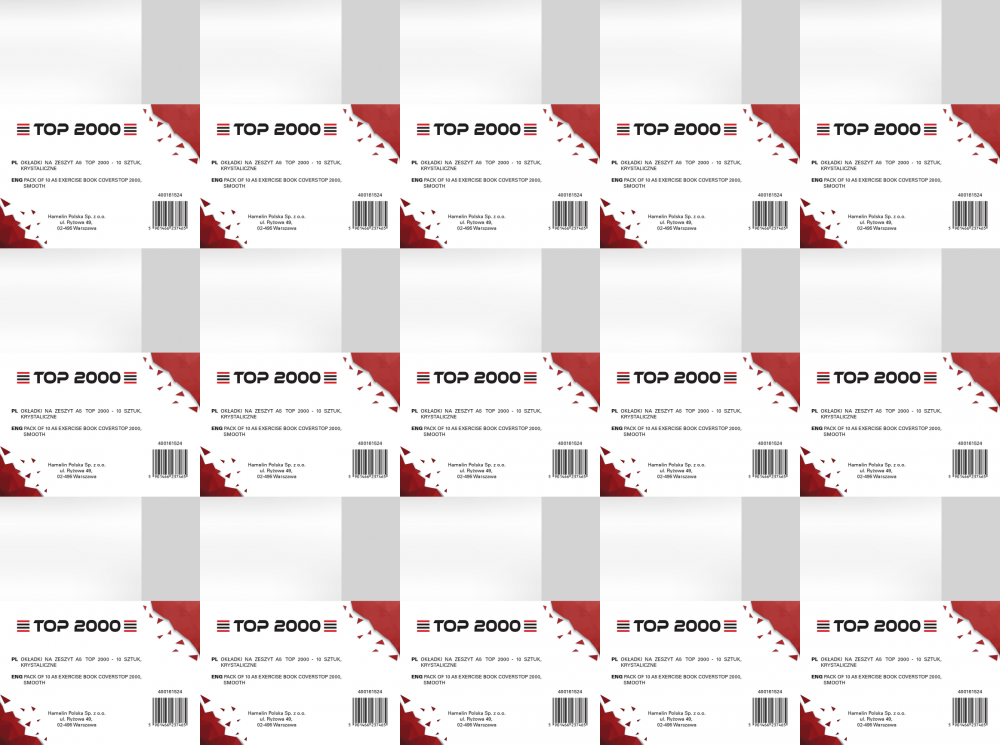 15x Okładka na zeszyt TOP2000, krystaliczna, A5, PP, 10 sztuk, przezroczysty