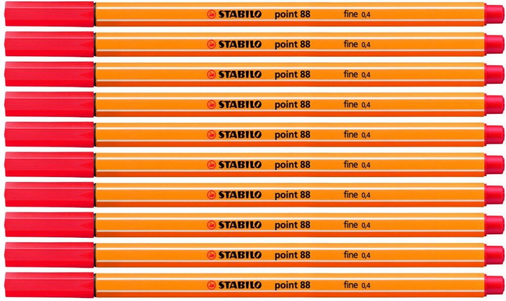10x cienkopis Stabilo, Point 88, 0.4mm, czerwony