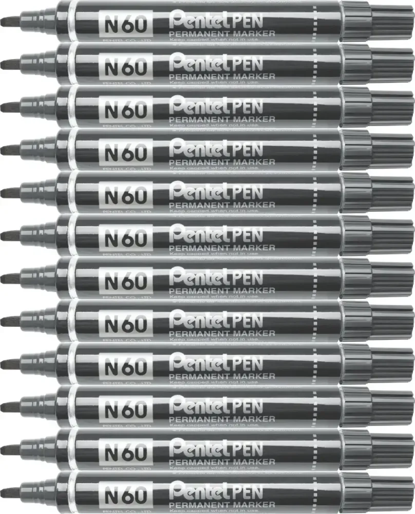 12x Marker permanentny Pentel N60, ścięta, 5.5 mm, czarny