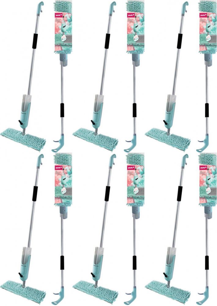 6x Mop płaski ze spryskiwaczem York Dual Splash, szaro-zielony, kij+mop