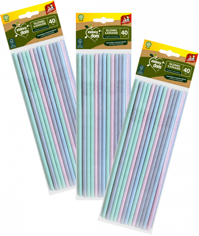 3x Słomki Jan Niezbędny Zielony Dom, papier, 40 sztuk, mix kolorów pastelowych