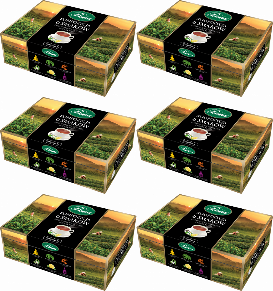 6x Zestaw herbat w kopertach BiFix, Kompozycja 6 herbat czarnych, 6 smaków, 60 sztuk x 2g