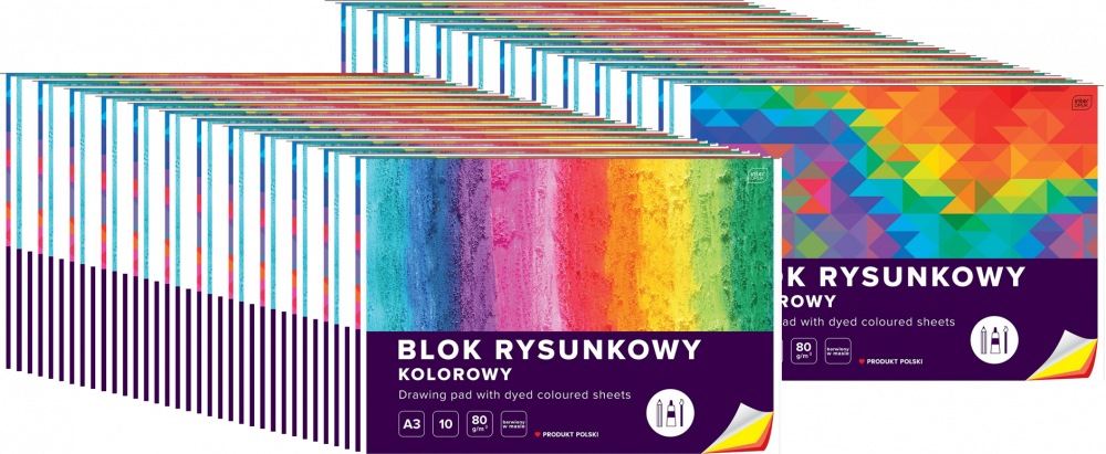 70x Blok rysunkowy Interdruk, A3, 10 kartek, kolorowy, mix wzorów