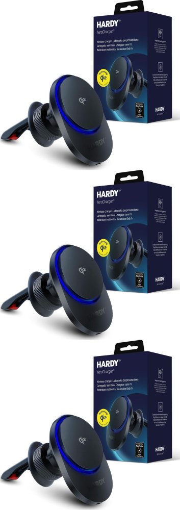 3x Uchwyt na telefon do samochodu 3mk Hardy AeroCharger, MPP Qi2, magnetyczny, z ładowarką indukcyjną MagSafe 15W, czarny