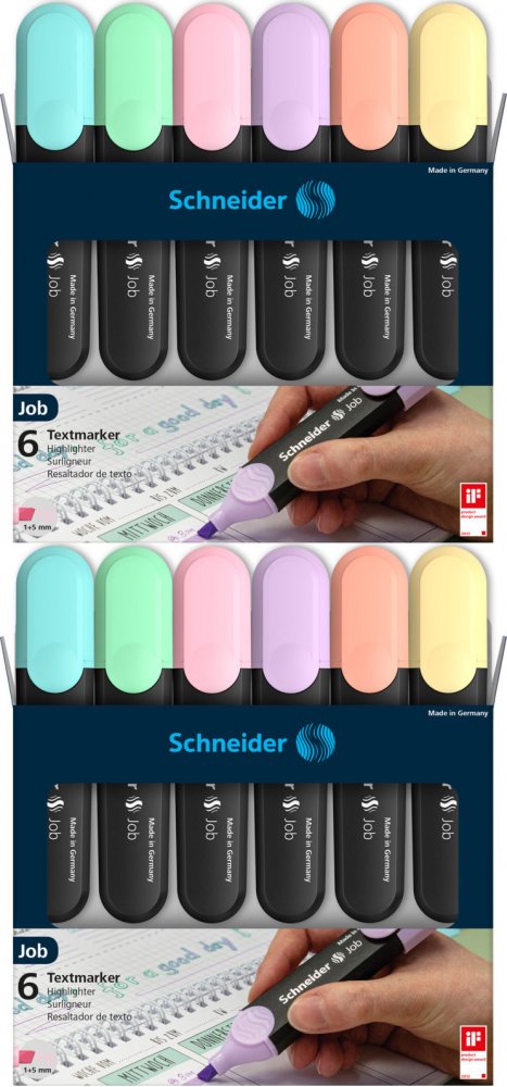 2x Zakreślacz Schneider Job Pastel, 5mm, ścięta, 6 sztuk, mix kolorów pastelowych