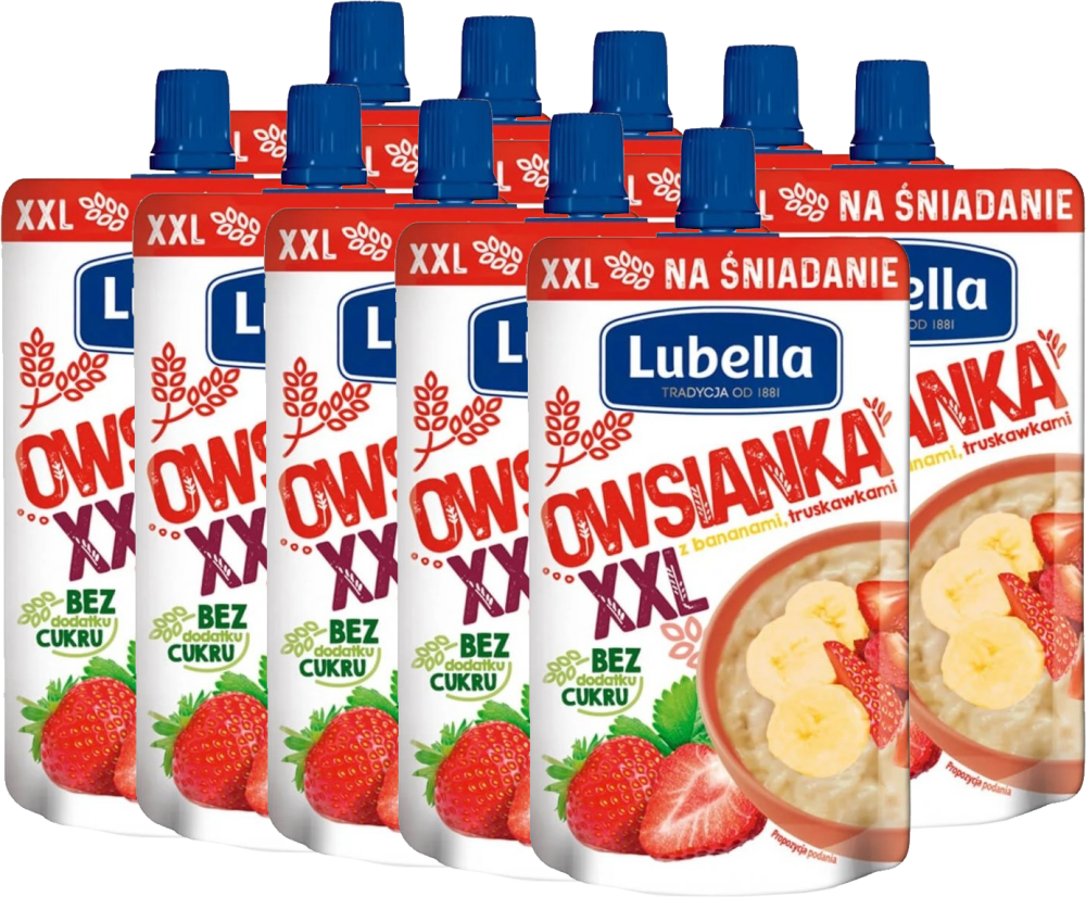 10x Mus owsianka XXL Lubella, truskawka, banan, bez cukru, 170g