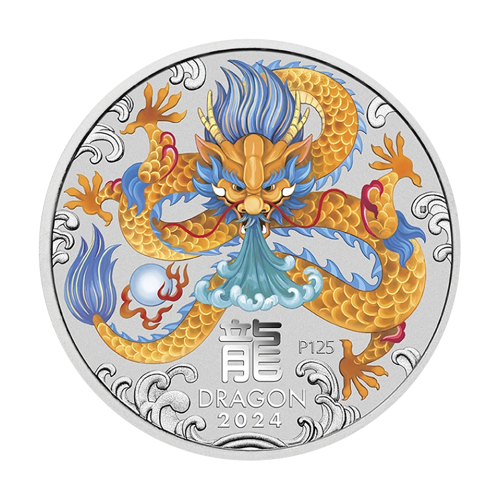 Srebrna moneta Kolorowana Rok Smoka 2024 1 uncja - wysyłka 24 h! - Mennica Skarbowa