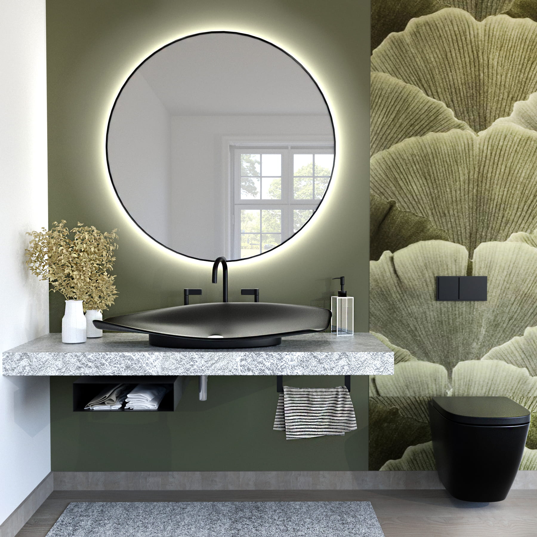 Baltica Design Tiny Border Bright lustro 90x90 cm czarne barwa neutralna z matą grzewczą